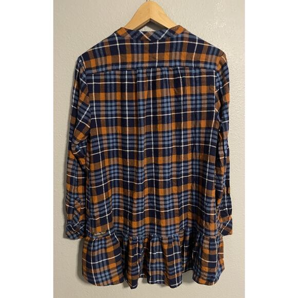 Matilda Jane Womens General Store Tunic Medium Blue Orange Plaid Rayon Button Up - Picture 2 of 7